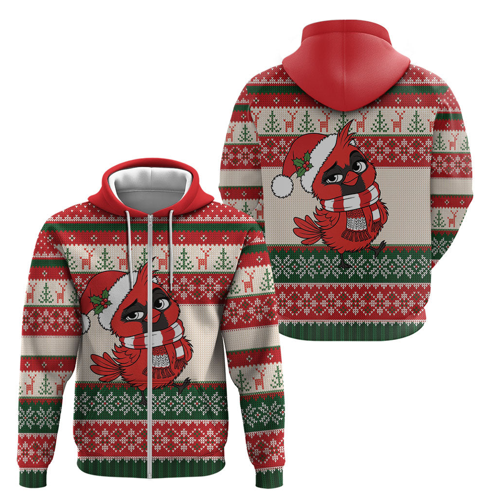 Aussie Cardinal Christmas Zip Hoodie Festive Knitted Pattern Inspired