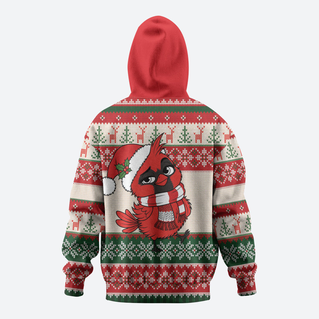 Aussie Cardinal Christmas Zip Hoodie Festive Knitted Pattern Inspired