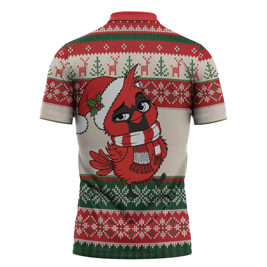 Aussie Cardinal Christmas Zipper Polo Shirt Festive Knitted Pattern Inspired