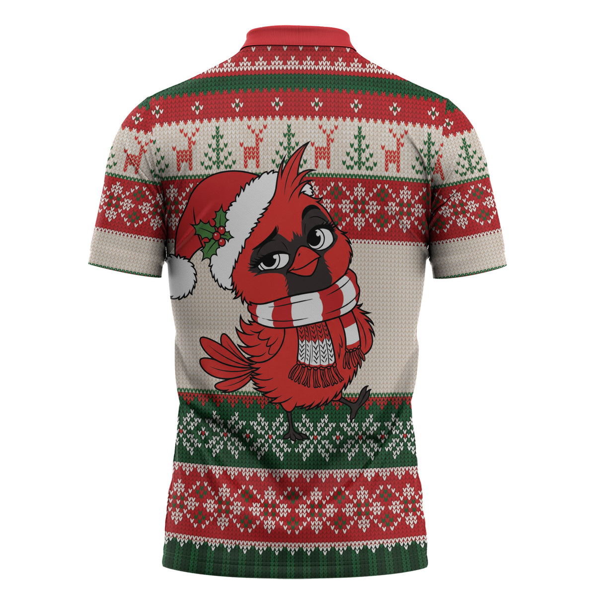 Aussie Cardinal Christmas Zipper Polo Shirt Festive Knitted Pattern Inspired