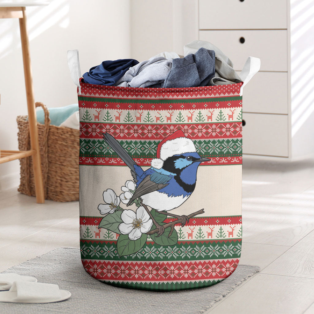 Aussie Fairy-wren Christmas Laundry Basket Festive Knitted Pattern Inspired