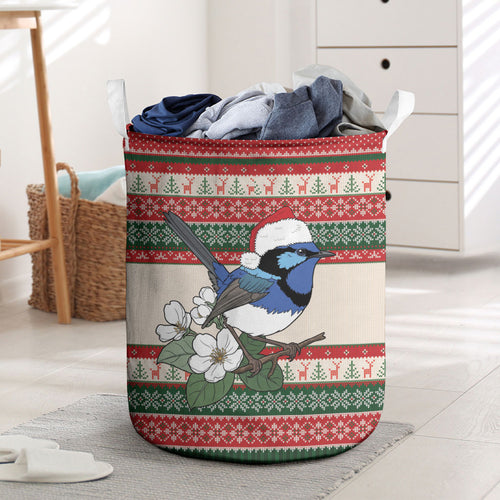 Aussie Fairy-wren Christmas Laundry Basket Festive Knitted Pattern Inspired