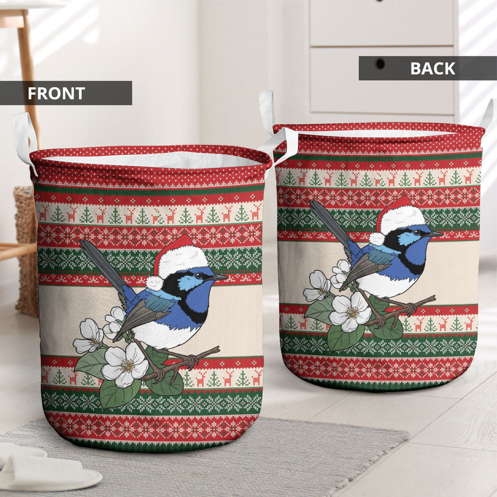 Aussie Fairy-wren Christmas Laundry Basket Festive Knitted Pattern Inspired