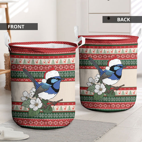 Aussie Fairy-wren Christmas Laundry Basket Festive Knitted Pattern Inspired