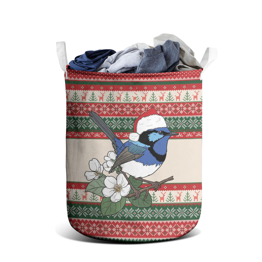 Aussie Fairy-wren Christmas Laundry Basket Festive Knitted Pattern Inspired