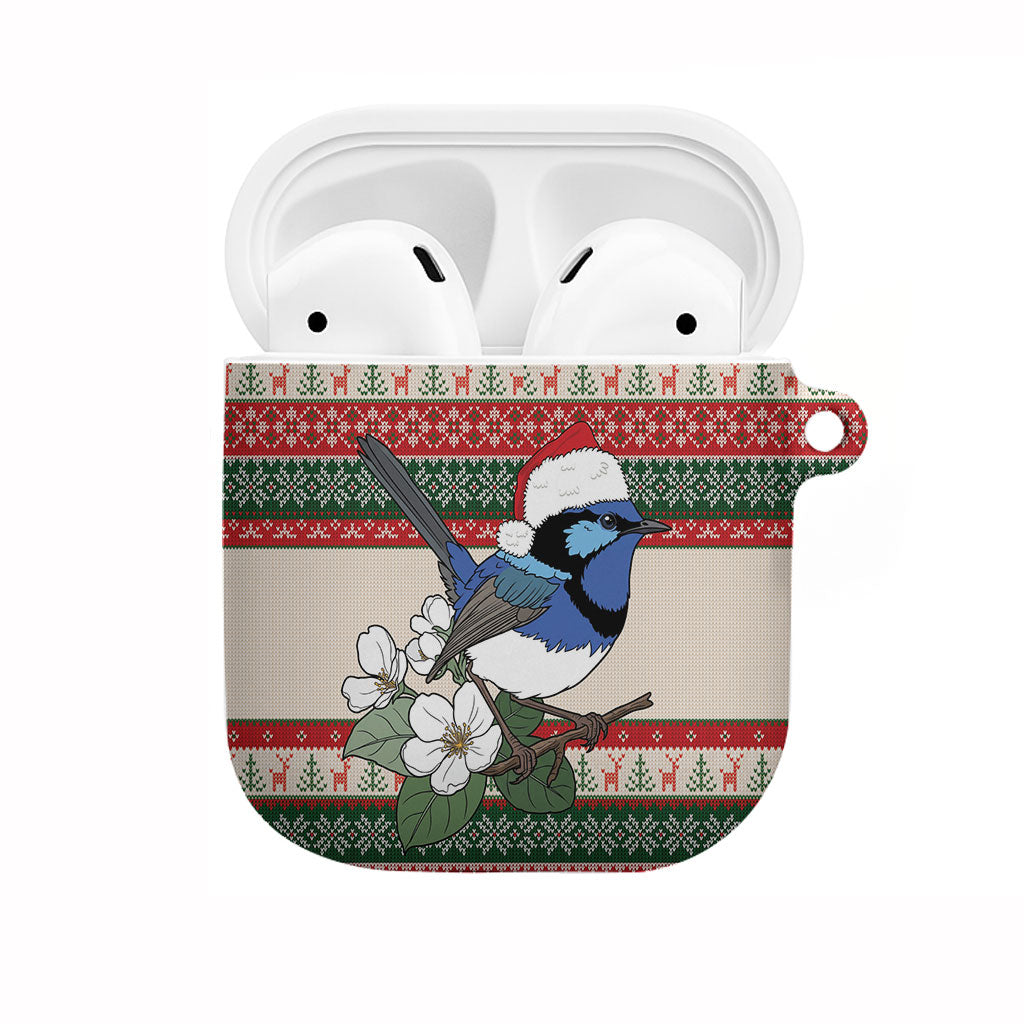 Aussie Fairy-wren Christmas AirPods Case Festive Knitted Pattern Inspired