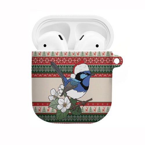 Aussie Fairy-wren Christmas AirPods Case Festive Knitted Pattern Inspired