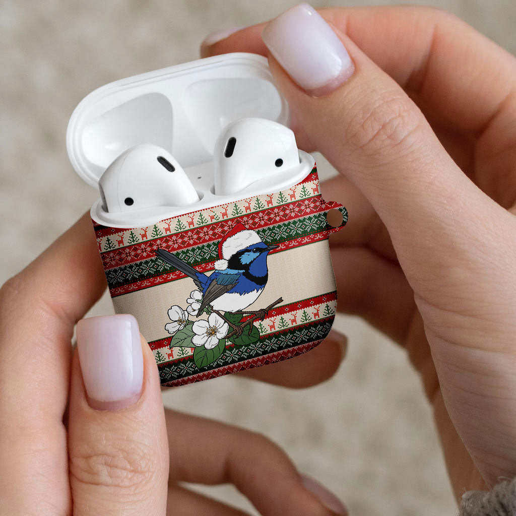 Aussie Fairy-wren Christmas AirPods Case Festive Knitted Pattern Inspired