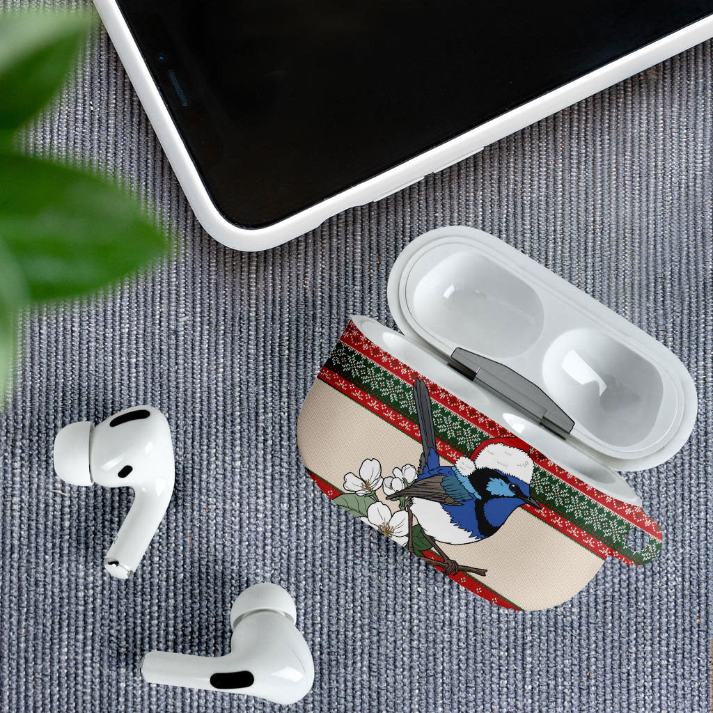 Aussie Fairy-wren Christmas AirPods Case Festive Knitted Pattern Inspired