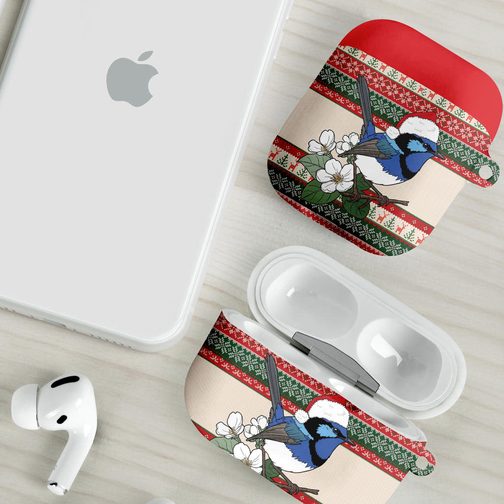 Aussie Fairy-wren Christmas AirPods Case Festive Knitted Pattern Inspired