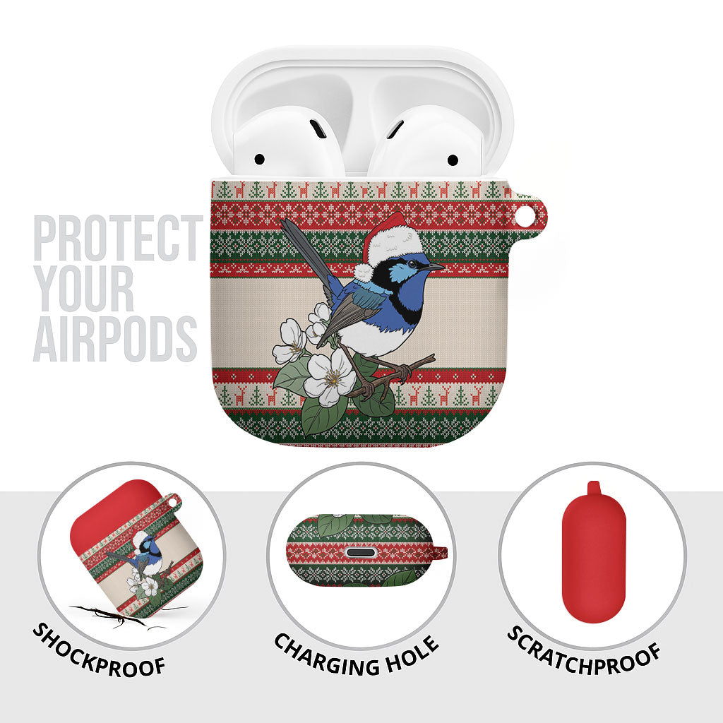 Aussie Fairy-wren Christmas AirPods Case Festive Knitted Pattern Inspired