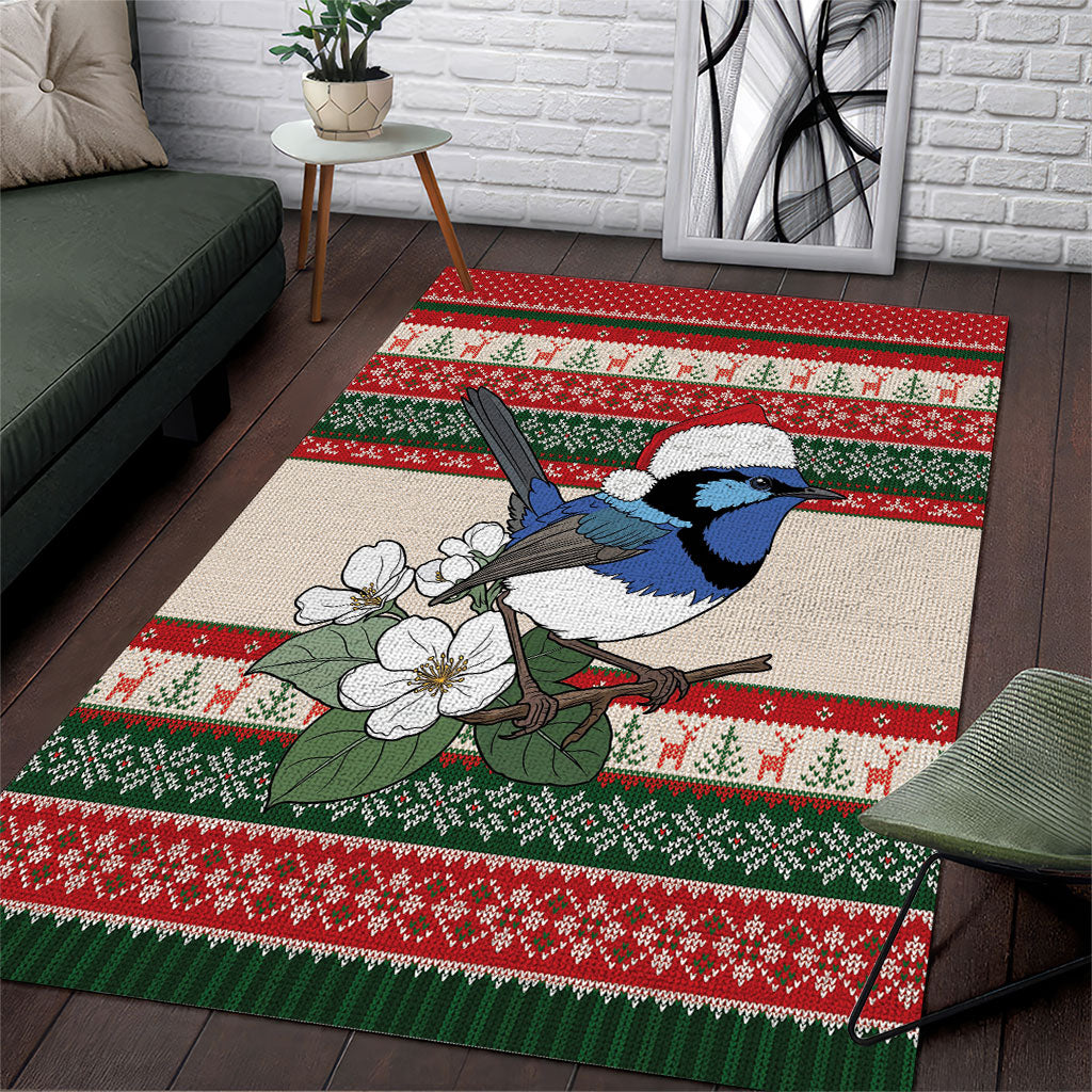 Aussie Fairy-wren Christmas Area Rug Festive Knitted Pattern Inspired