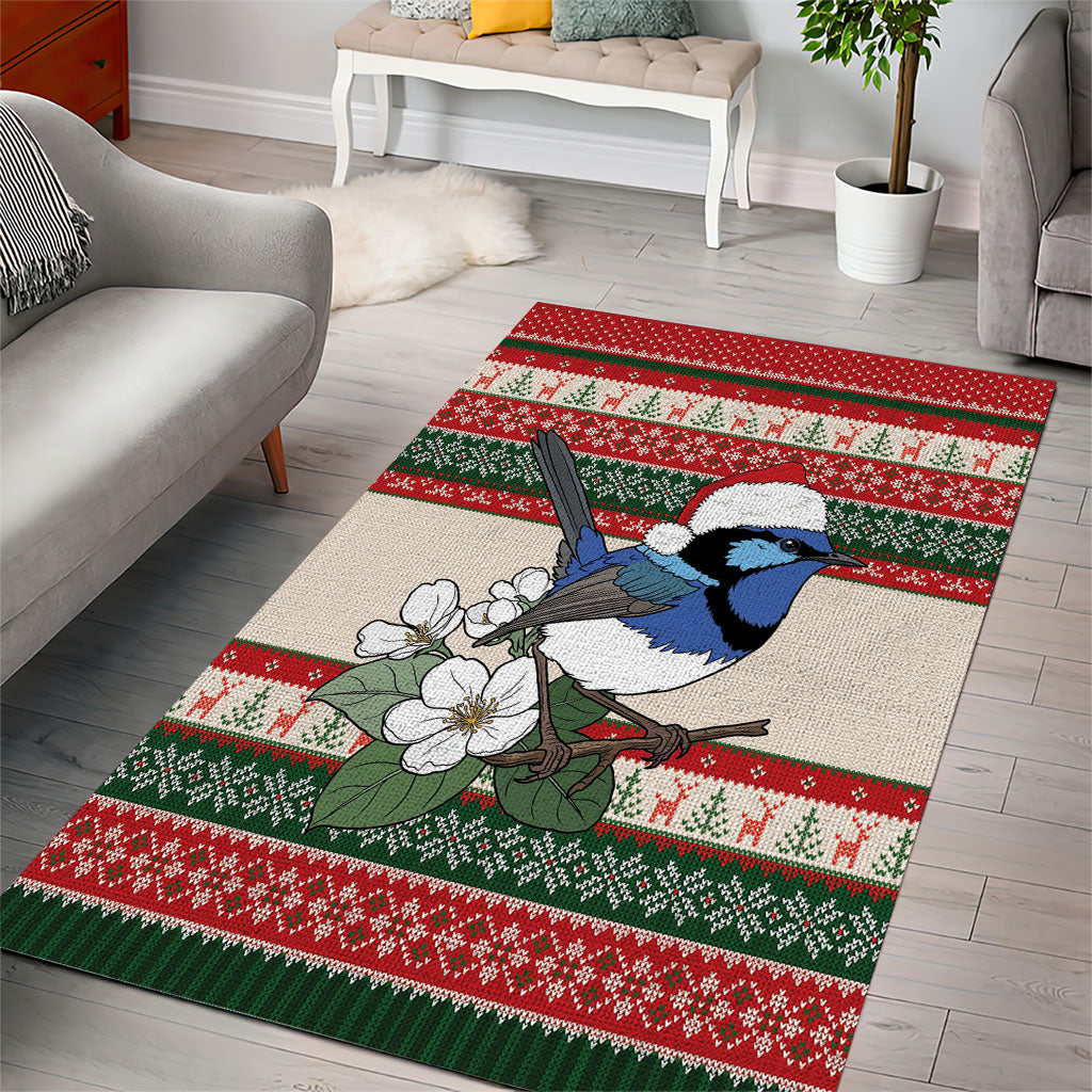 Aussie Fairy-wren Christmas Area Rug Festive Knitted Pattern Inspired