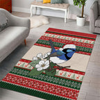 Aussie Fairy-wren Christmas Area Rug Festive Knitted Pattern Inspired