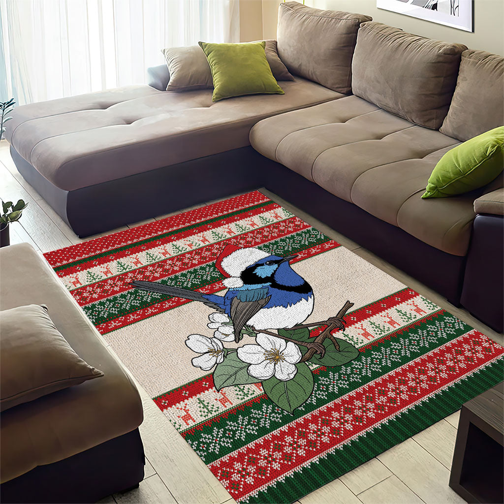 Aussie Fairy-wren Christmas Area Rug Festive Knitted Pattern Inspired