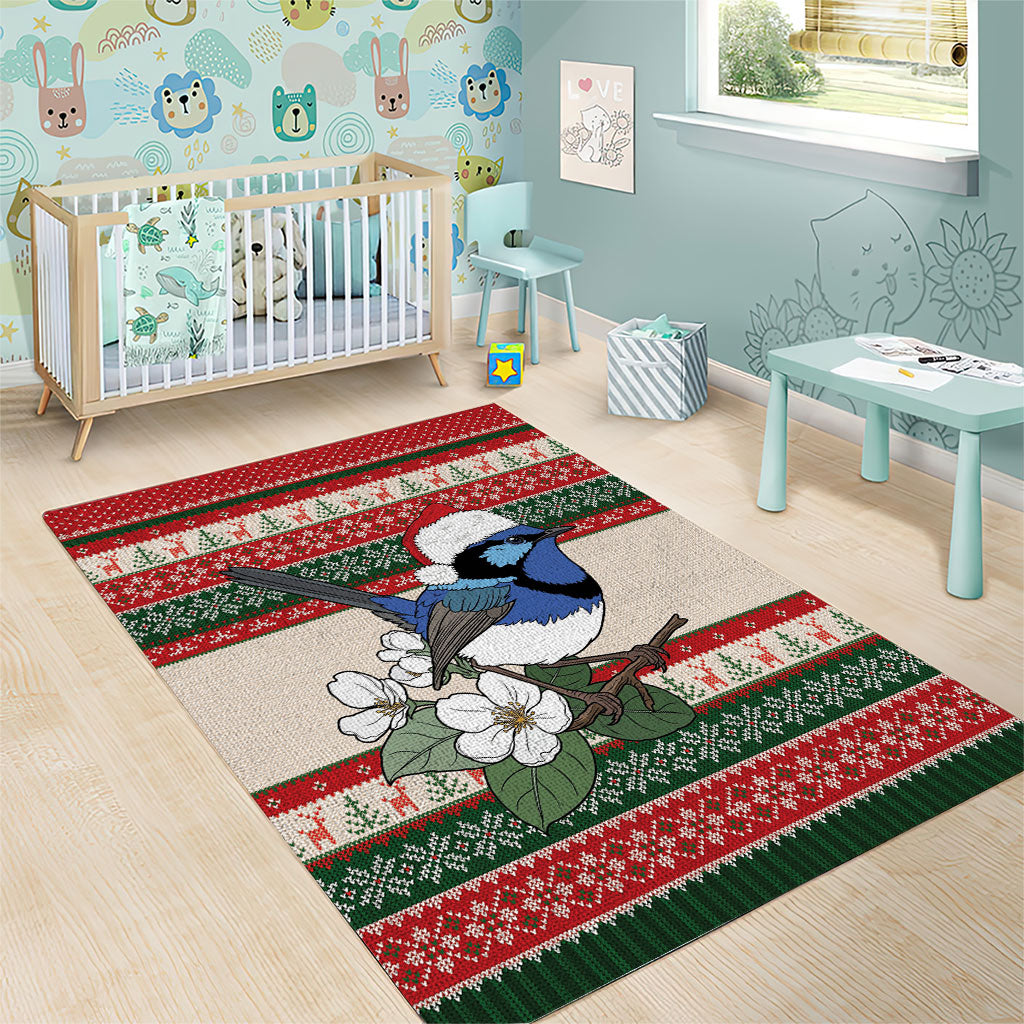 Aussie Fairy-wren Christmas Area Rug Festive Knitted Pattern Inspired