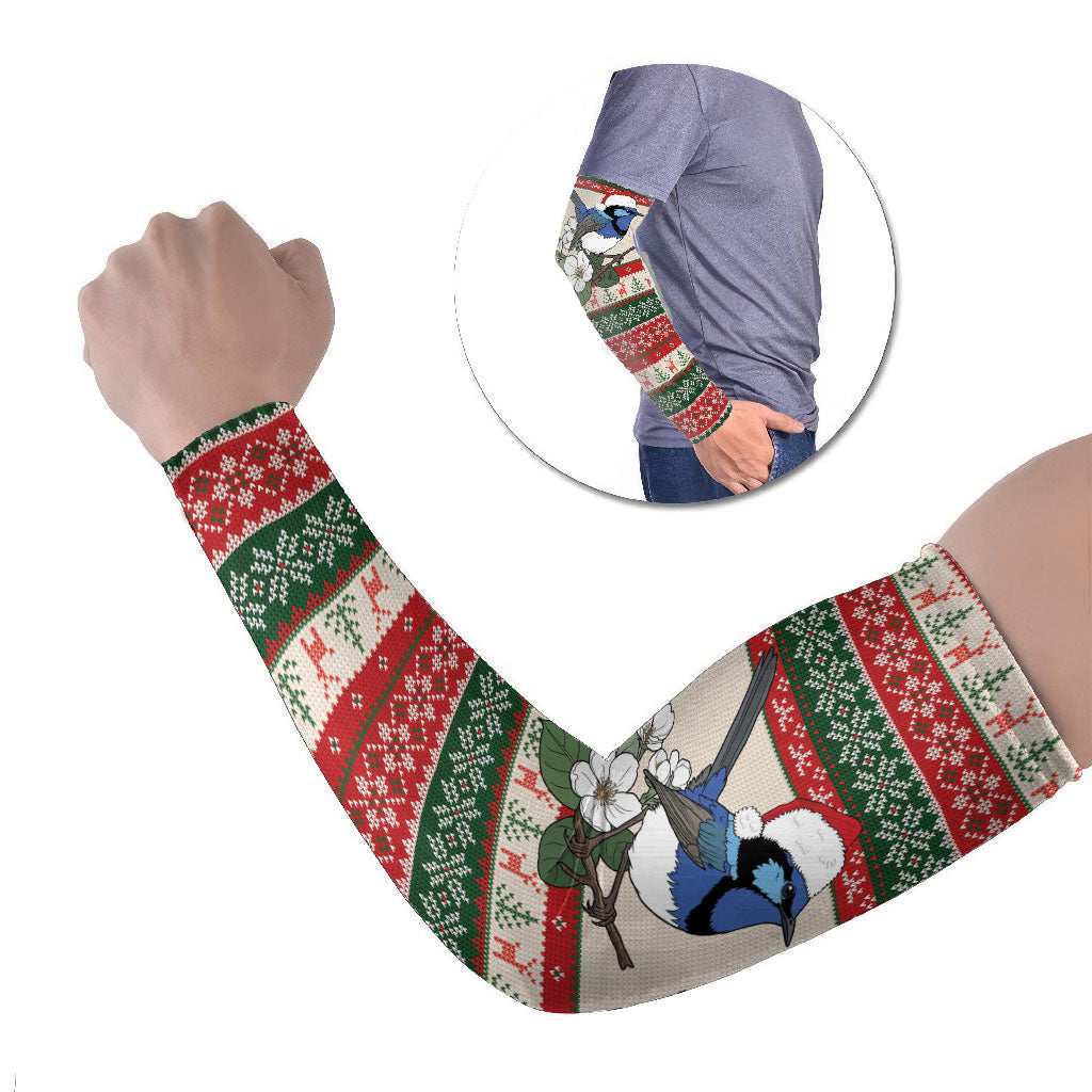 Aussie Fairy-wren Christmas Arm Sleeves Festive Knitted Pattern Inspired