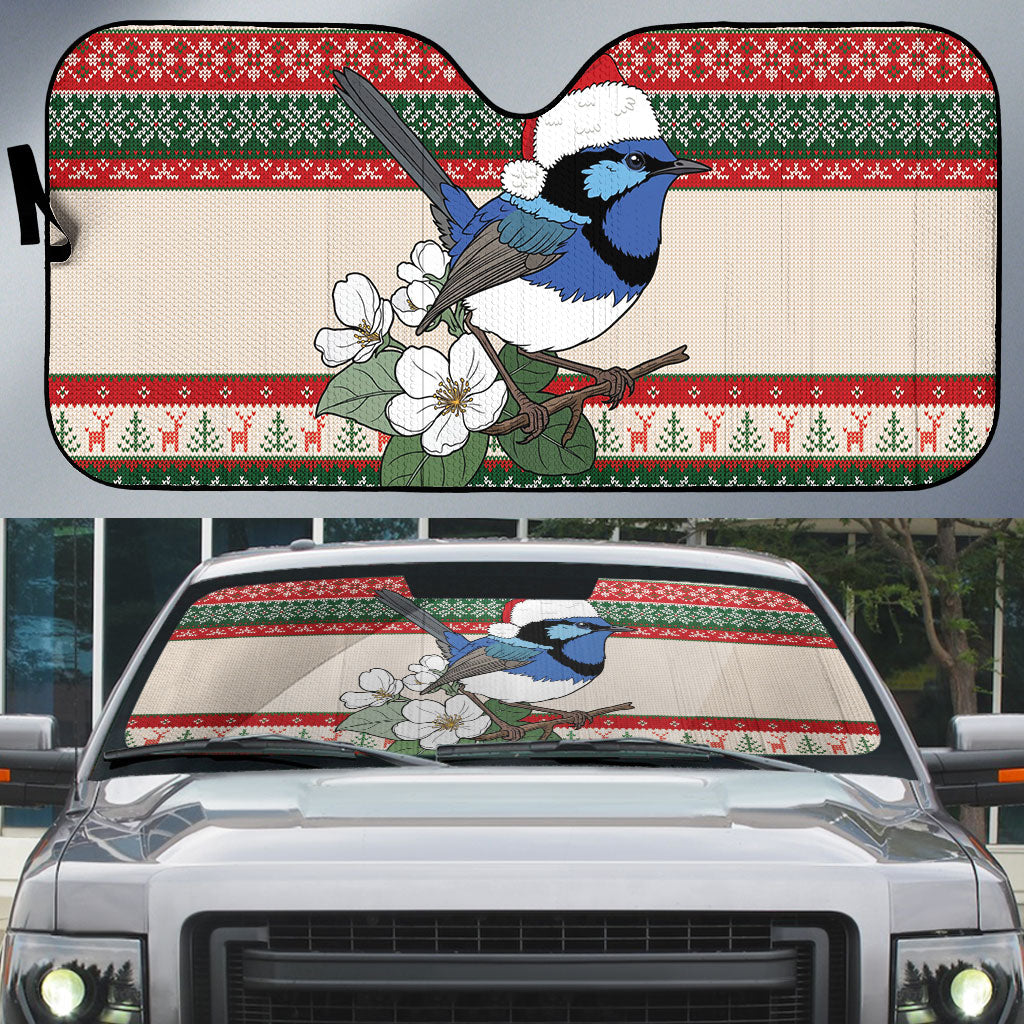 Aussie Fairy-wren Christmas Auto Sun Shade Festive Knitted Pattern Inspired