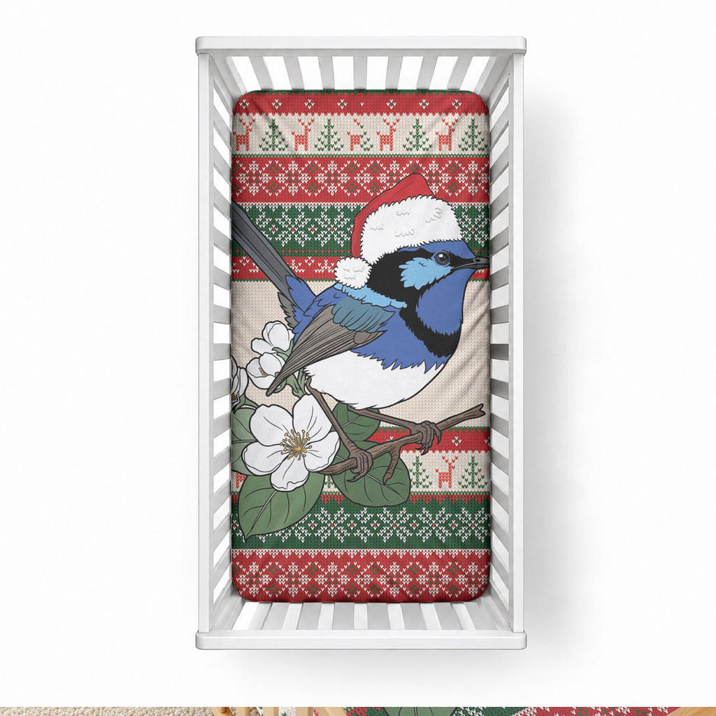 Aussie Fairy-wren Christmas Baby Bed Cover Festive Knitted Pattern Inspired