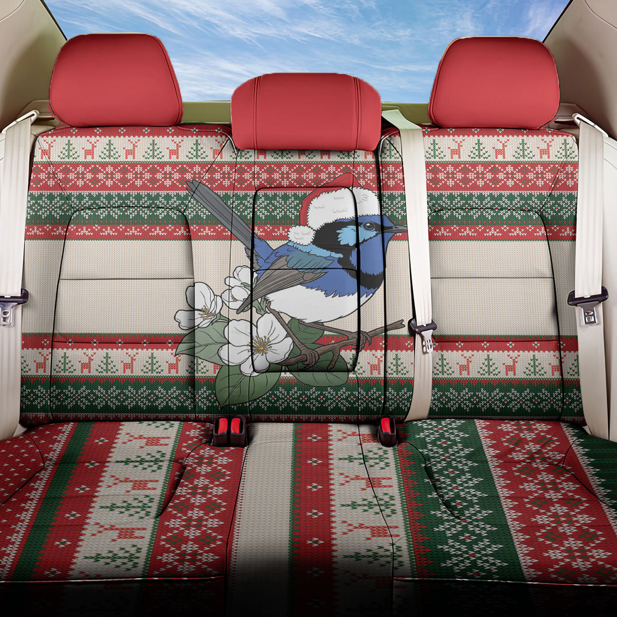 Aussie Fairy-wren Christmas Back Car Seat Cover Festive Knitted Pattern Inspired
