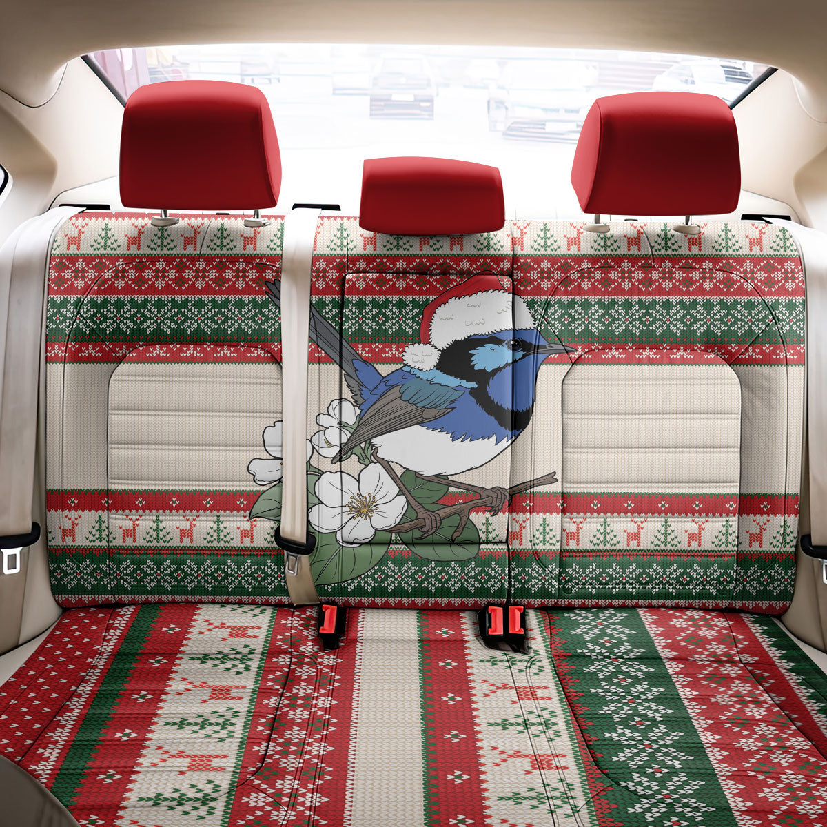 Aussie Fairy-wren Christmas Back Car Seat Cover Festive Knitted Pattern Inspired