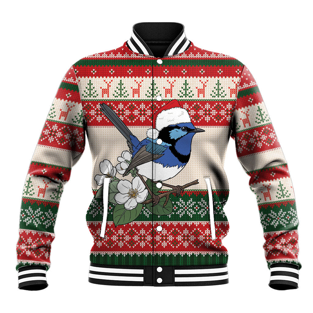 Aussie Fairy-wren Christmas Baseball Jacket Festive Knitted Pattern Inspired