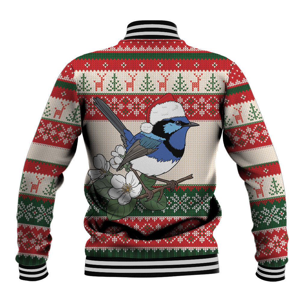 Aussie Fairy-wren Christmas Baseball Jacket Festive Knitted Pattern Inspired