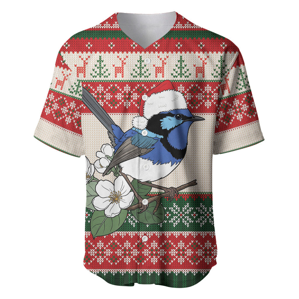 Aussie Fairy-wren Christmas Baseball Jersey Festive Knitted Pattern Inspired