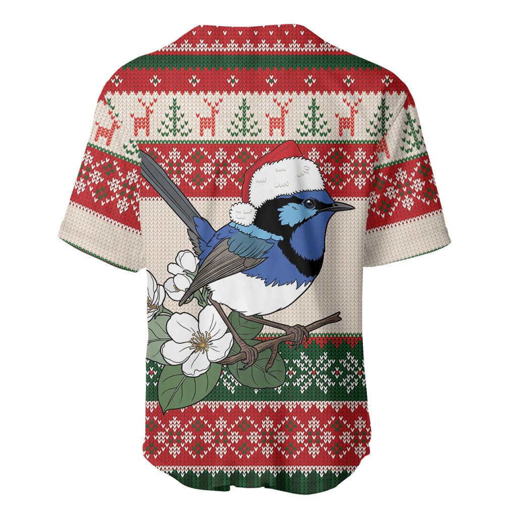 Aussie Fairy-wren Christmas Baseball Jersey Festive Knitted Pattern Inspired