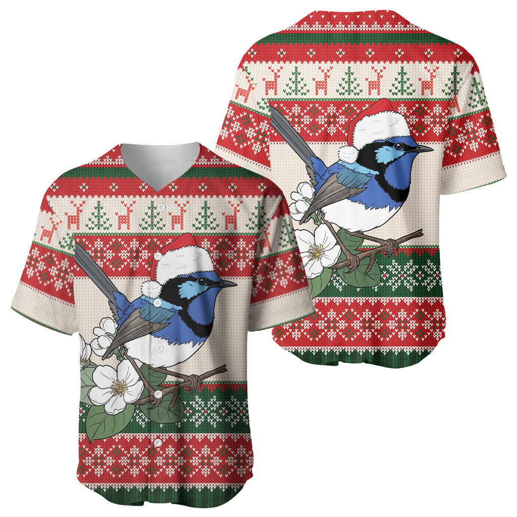 Aussie Fairy-wren Christmas Baseball Jersey Festive Knitted Pattern Inspired