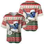 Aussie Fairy-wren Christmas Baseball Jersey Festive Knitted Pattern Inspired