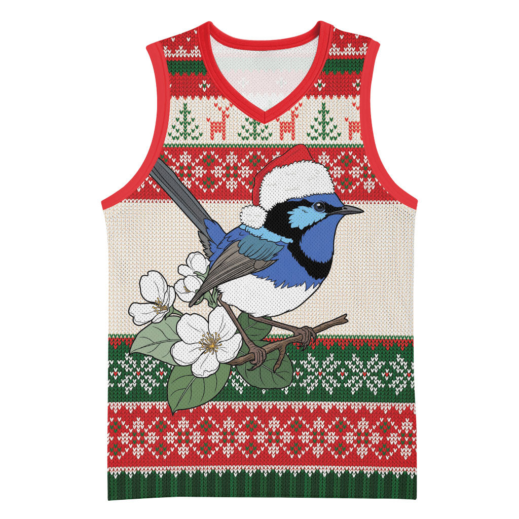 Aussie Fairy-wren Christmas Basketball Jersey Festive Knitted Pattern Inspired