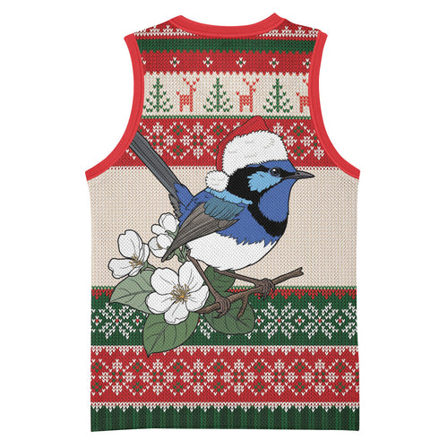 Aussie Fairy-wren Christmas Basketball Jersey Festive Knitted Pattern Inspired