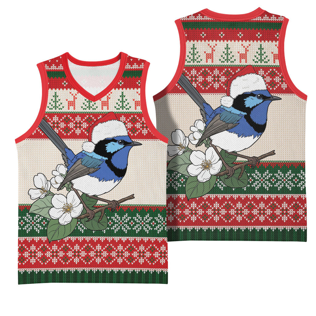 Aussie Fairy-wren Christmas Basketball Jersey Festive Knitted Pattern Inspired