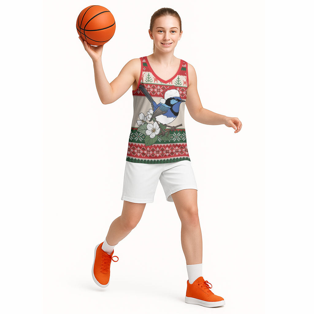 Aussie Fairy-wren Christmas Basketball Jersey Festive Knitted Pattern Inspired