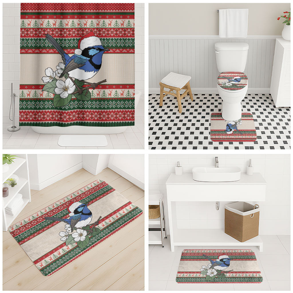 Aussie Fairy-wren Christmas Bathroom Set Festive Knitted Pattern Inspired