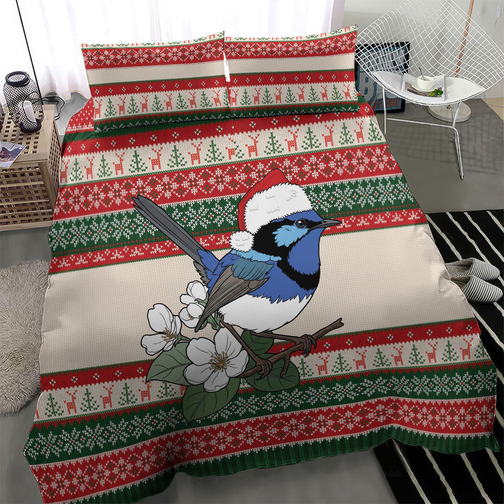 Aussie Fairy-wren Christmas Bedding Set Festive Knitted Pattern Inspired
