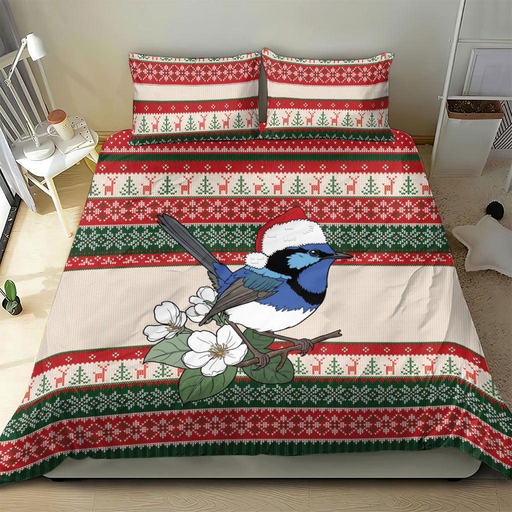 Aussie Fairy-wren Christmas Bedding Set Festive Knitted Pattern Inspired