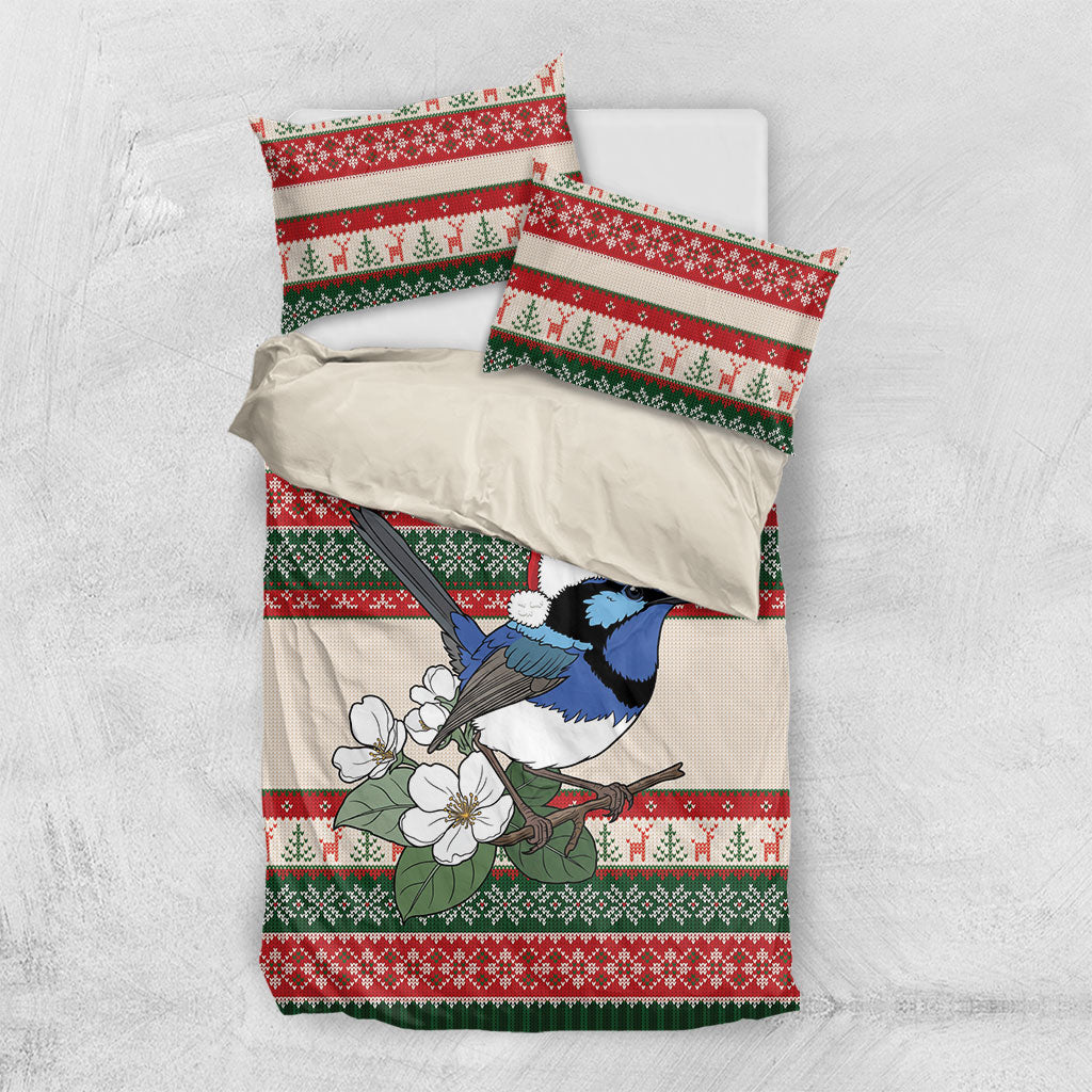 Aussie Fairy-wren Christmas Bedding Set Festive Knitted Pattern Inspired