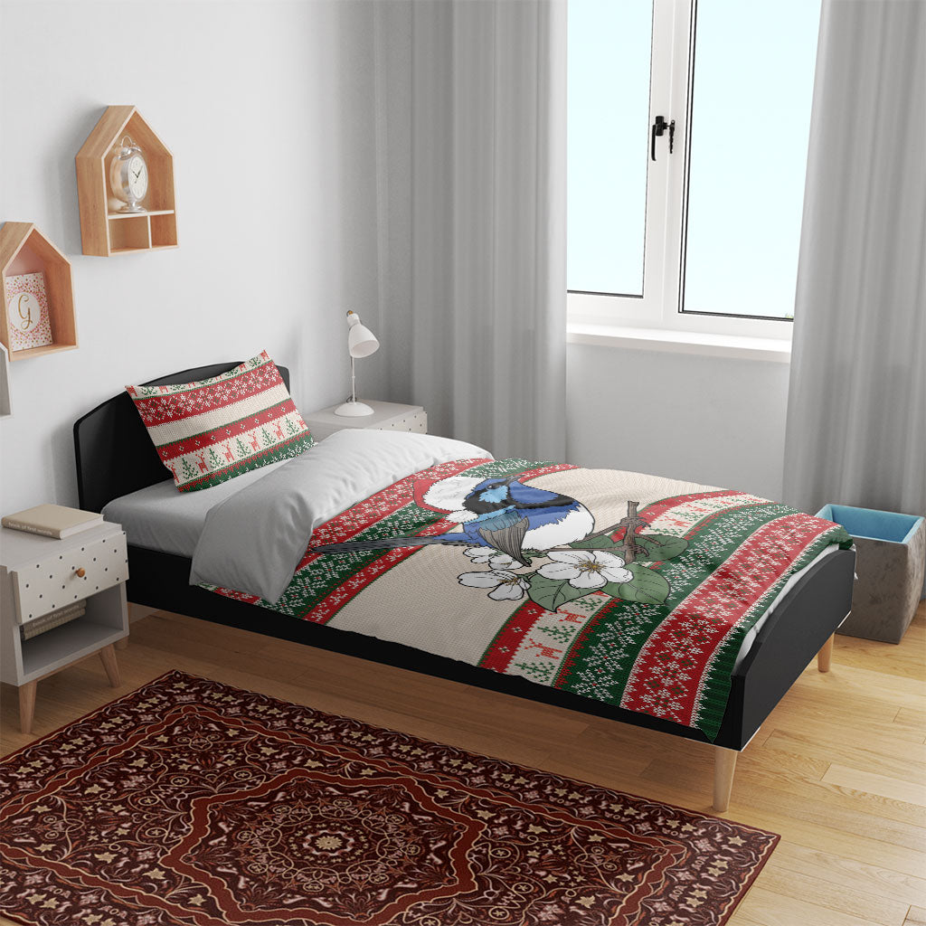 Aussie Fairy-wren Christmas Bedding Set Festive Knitted Pattern Inspired