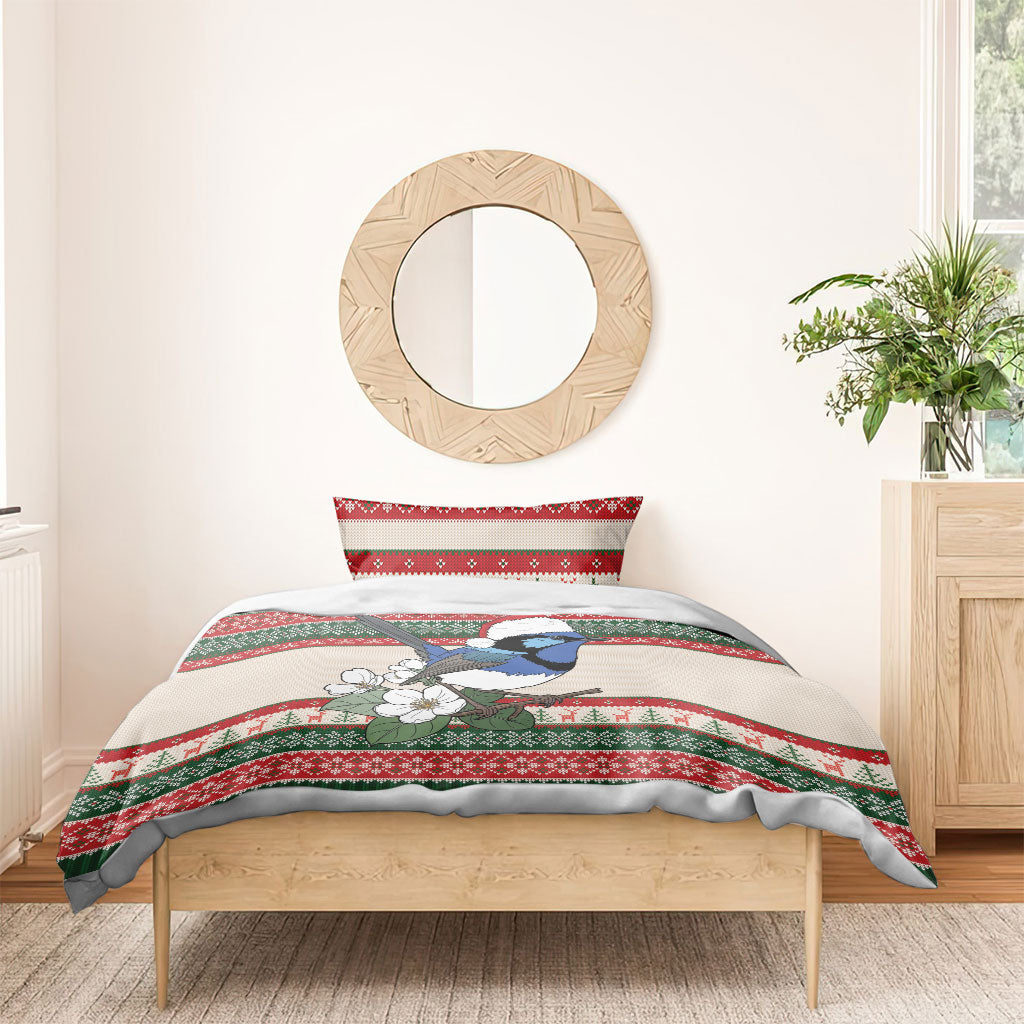 Aussie Fairy-wren Christmas Bedding Set Festive Knitted Pattern Inspired