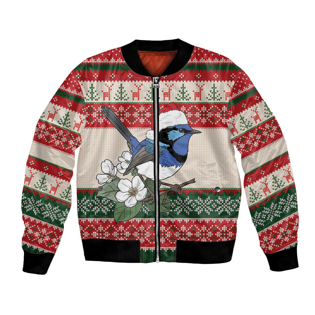 Aussie Fairy-wren Christmas Bomber Jacket Festive Knitted Pattern Inspired