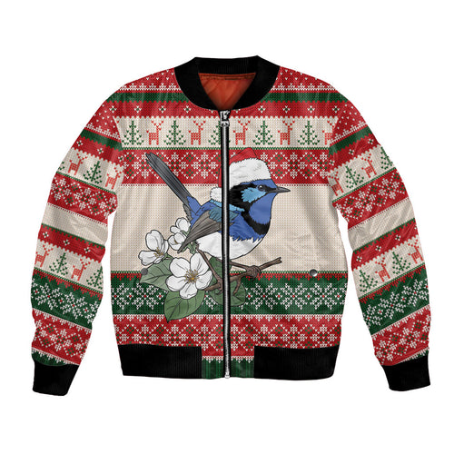 Aussie Fairy-wren Christmas Bomber Jacket Festive Knitted Pattern Inspired