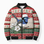 Aussie Fairy-wren Christmas Bomber Puffer Jacket Festive Knitted Pattern Inspired