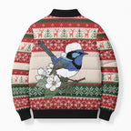 Aussie Fairy-wren Christmas Bomber Puffer Jacket Festive Knitted Pattern Inspired