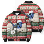 Aussie Fairy-wren Christmas Bomber Puffer Jacket Festive Knitted Pattern Inspired