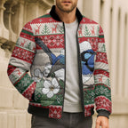 Aussie Fairy-wren Christmas Bomber Puffer Jacket Festive Knitted Pattern Inspired