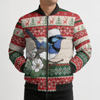 Aussie Fairy-wren Christmas Bomber Puffer Jacket Festive Knitted Pattern Inspired