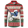Aussie Fairy-wren Christmas Button Sweatshirt Festive Knitted Pattern Inspired