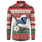 Aussie Fairy-wren Christmas Button Sweatshirt Festive Knitted Pattern Inspired